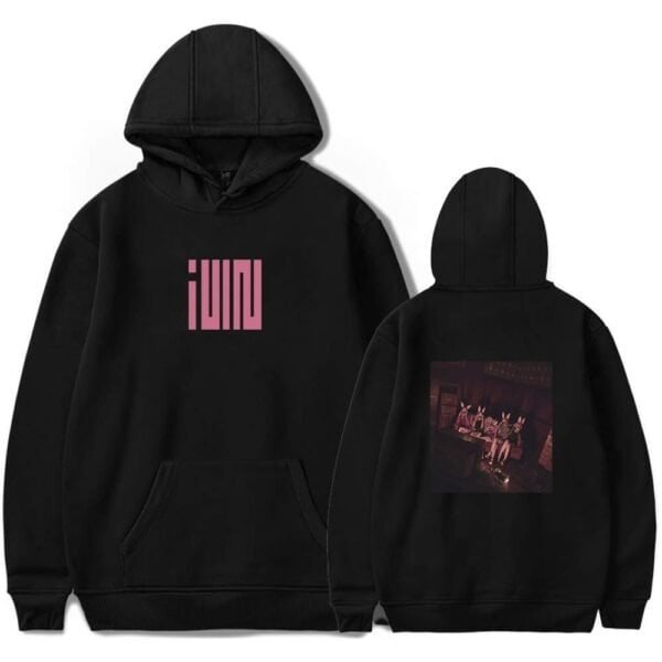 Chunky black hoodie with bold pink text and a vintage-style printed back graphic, aimed at affordable high-quality streetwear enthusiasts. Perfect for casual wear and showcasing unique, stylish designs.