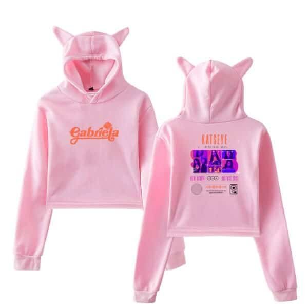 Gabiela pink hoodie with cat ears, featuring custom printed design on front and back, high-quality comfortable fabric, perfect for casual wear and fan merchandise, affordable price for premium look.