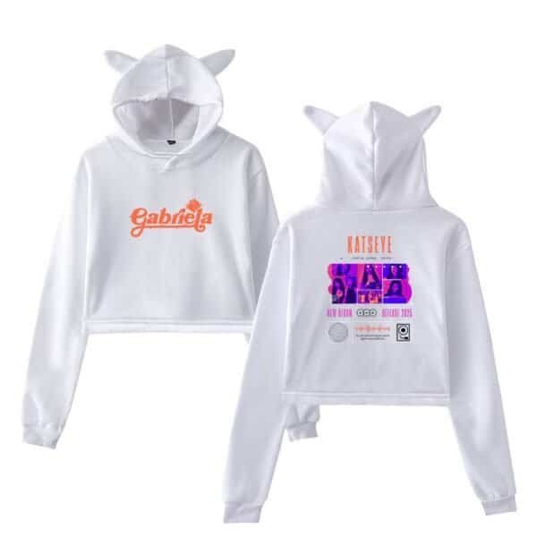 High quality white hoodies with cute animal ears, featuring vibrant graphic designs and promotional text, perfect for stylish and affordable merchandise.
