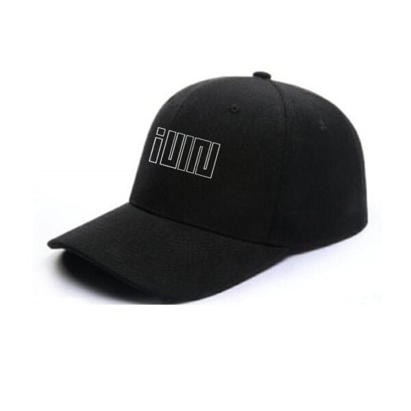 Jumy black baseball cap with white embroidered logo.