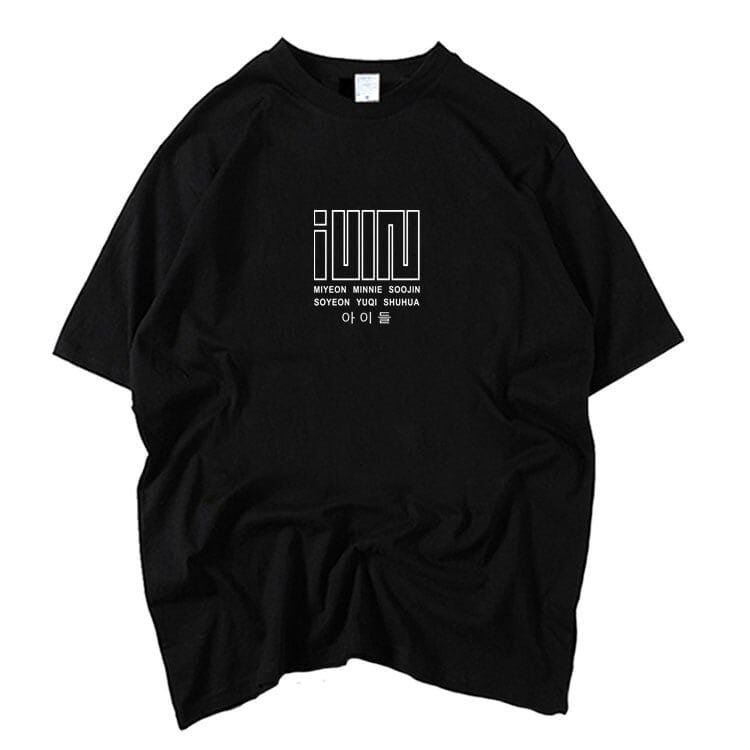 Black oversized graphic t-shirt with Korean text and white design elements, high-quality cotton material, affordable price, trendy streetwear style, perfect for casual wear and everyday fashion.