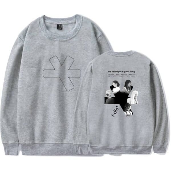Cheap high quality merch grey sweatshirt with graphic design, affordable and stylish casual wear for everyday comfort and style.