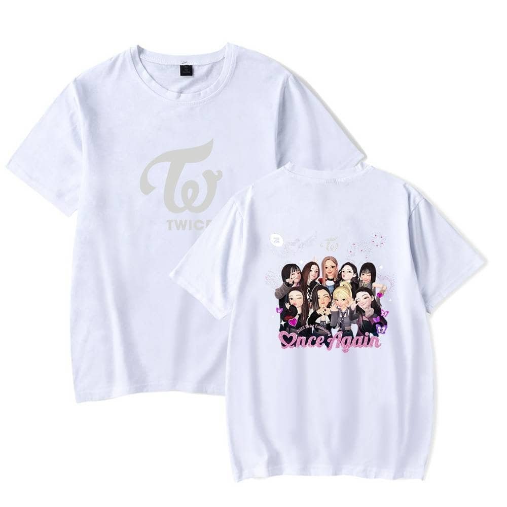 Affordable high-quality merchandise featuring TWICE group design and fans' favorite Once Again slogan. Perfect for K-pop enthusiasts seeking stylish, budget-friendly apparel.