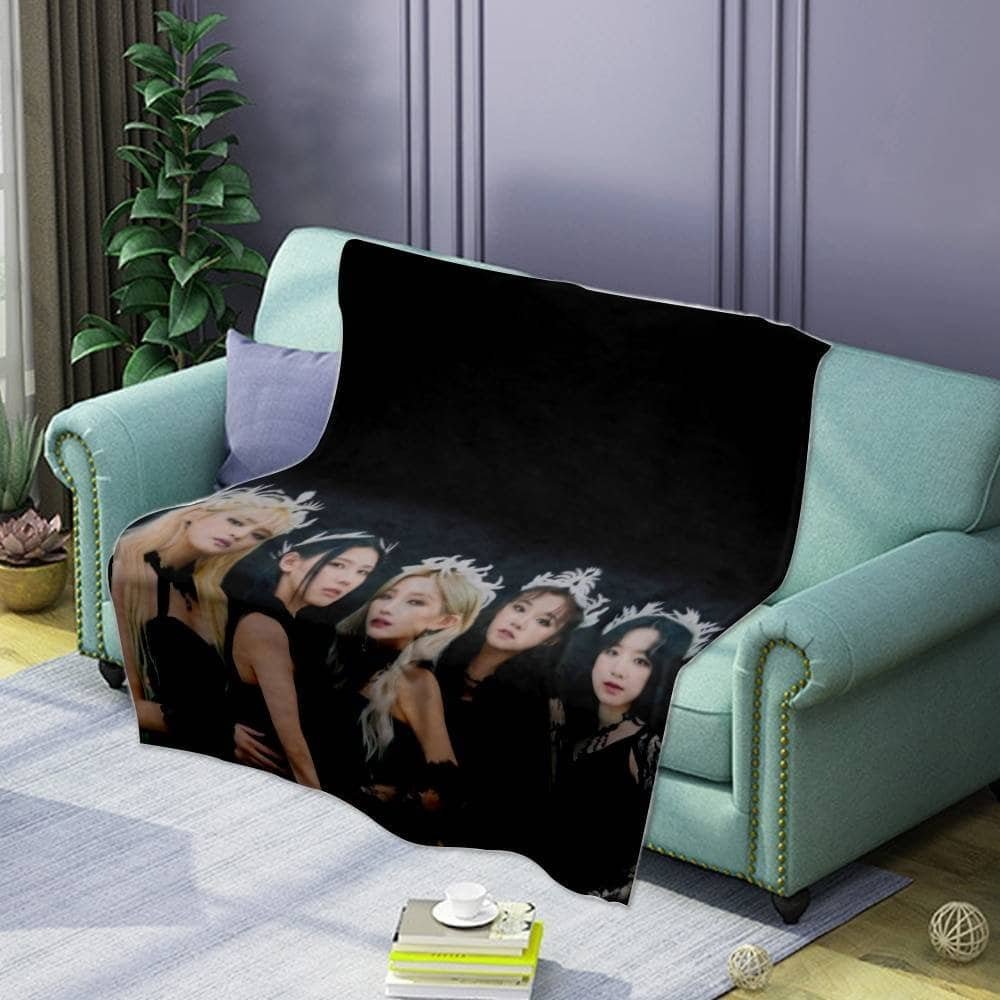 Soft plush blanket featuring a high-quality, affordable print of a popular girl group, perfect for fans looking for cheap, stylish merchandise.