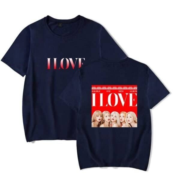 ILOVE T-shirt with bold graphic design and a photo of a popular K-pop girl group, perfect for fans. Made from affordable, high-quality material suitable for everyday casual wear.