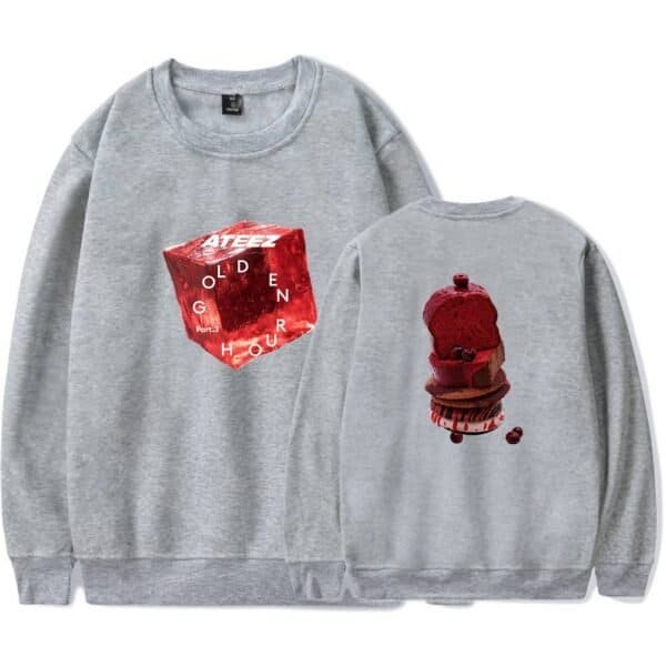 High-quality gray hoodie with creative red graphic designs, perfect for stylish and affordable merchandise. Great for fans of unique and trendy apparel at low prices.