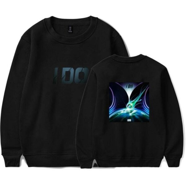 Vintage black hoodie with "ID0" logo front and colorful cosmic art back, ideal for affordable high-quality merchandise.