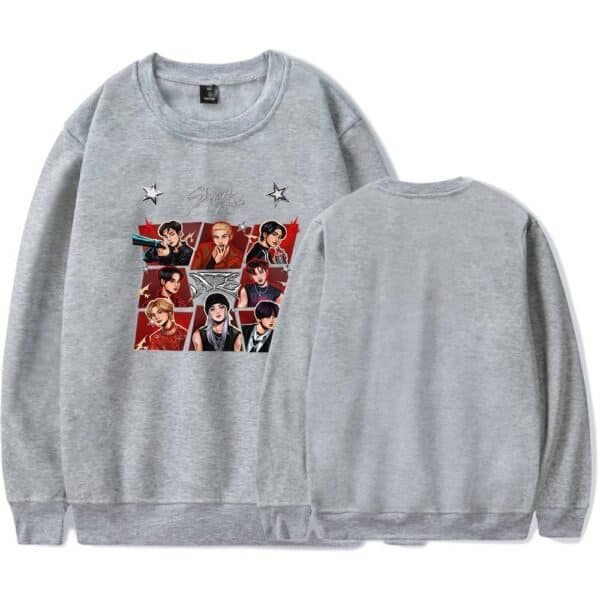 High-quality grey sweatshirt featuring a vibrant, detailed print of popular music artists, perfect for fans seeking affordable, stylish merch. Durable and comfortable for everyday wear.