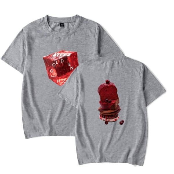 High quality cheap merch grey t-shirt with red ice cream graphic and abstract design.