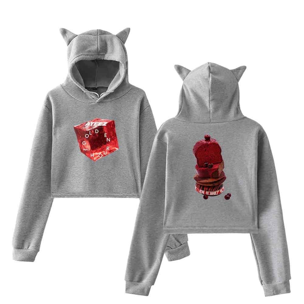 Cheap high quality merch hoodie and sweatpants set with cute animal ears on the hood, featuring stylish printed designs for a trendy look. Perfect for casual wear or lounging in comfort.