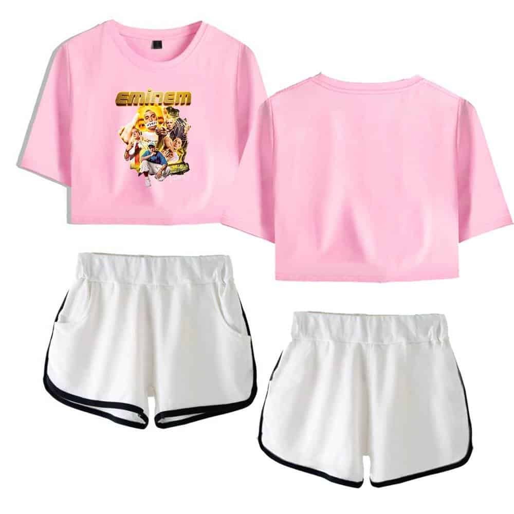 Embrace vibrant, affordable high-quality merch with this trendy pink graphic t-shirt and stylish white shorts set. Perfect for casual wear, combining comfort and style effortlessly.