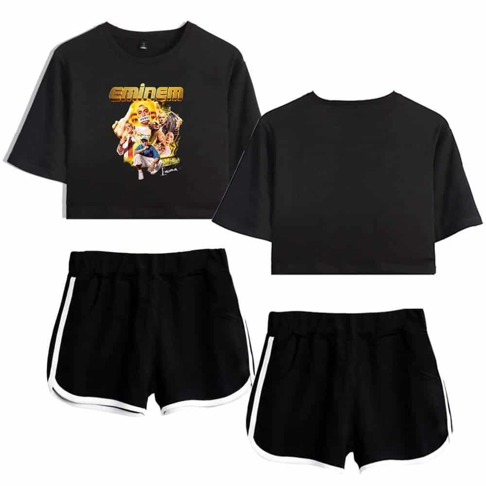 Emiinem graphic t-shirt with music band design, casual black crop top for women and girls.