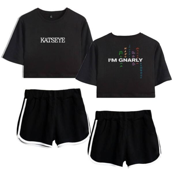 Nike black crop top with white text, and black shorts with white trim, casual athletic style for comfortable, affordable, high-quality merchandise.