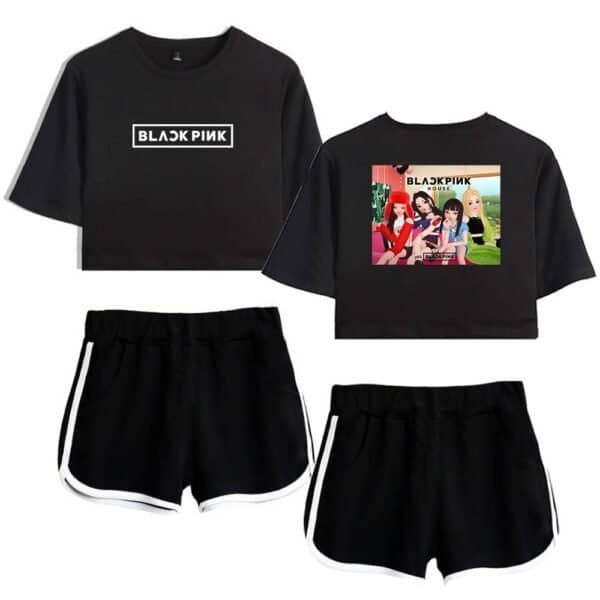 Black Pink themed casual apparel, including crop tops and shorts, made from affordable, high-quality materials for a stylish and budget-friendly look. Perfect for fans and casual wear.