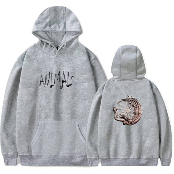 Soft gray hoodie with animal-themed graphic print, high quality and affordable, perfect for casual wear and street style fashion.