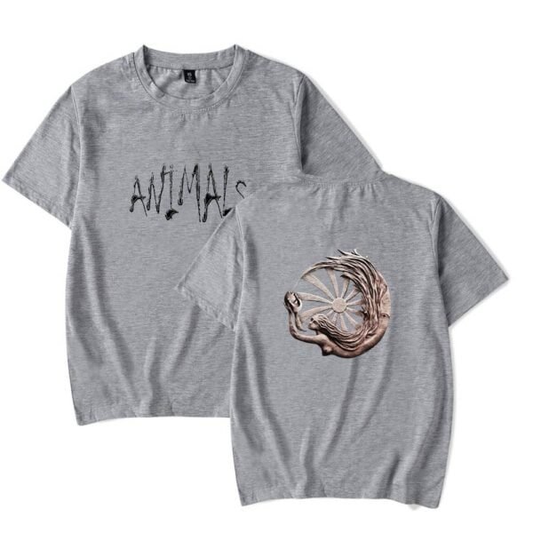 High-quality gray t-shirt with unique artistic print, affordable price, and durable material for comfortable wear. Offers an eye-catching design suitable for casual outfits and budget-friendly fashion needs.