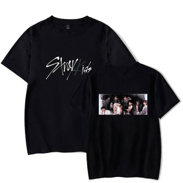 SquareKids black T-shirt featuring a printed band photo and stylish text design, perfect for affordable, high-quality merchandise.