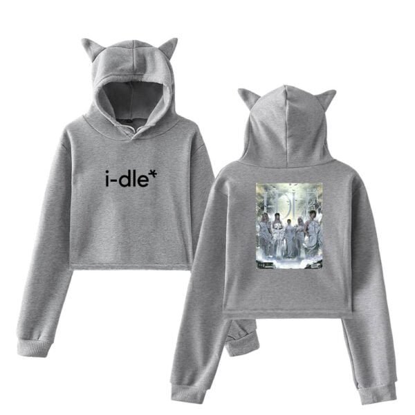 I-dle hoodie with cat ears, affordable high-quality merchandise, perfect for K-pop fans looking for stylish, cheap, and durable apparel featuring their favorite group.