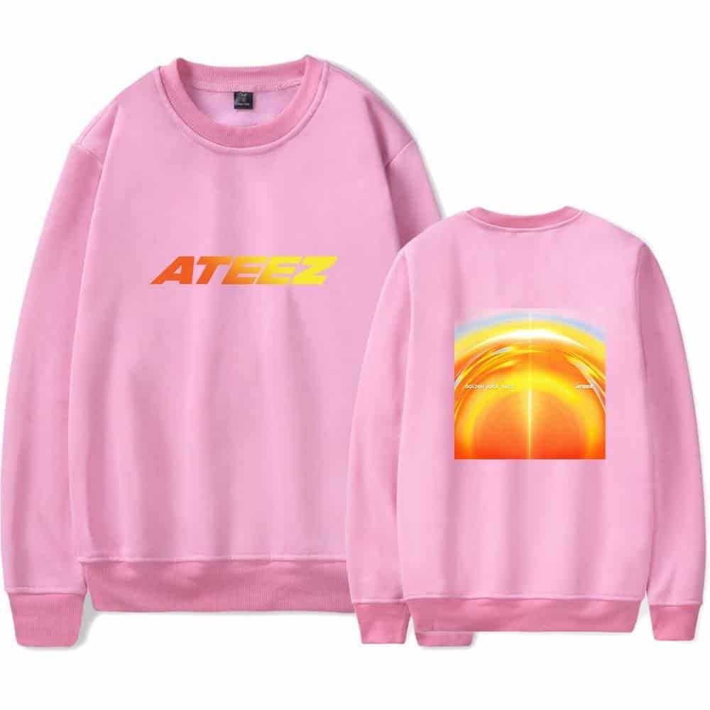 Cheap high quality merch sweatshirt with colorful graphic design, pink color, casual streetwear style for fans and trendsetters.