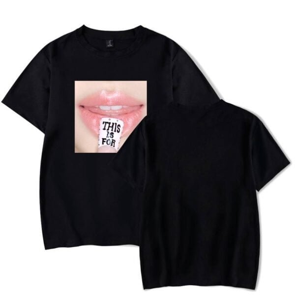 Affordable high-quality graphic t-shirt featuring a bold design of lips with a tongue that says "This is for". Perfect for casual wear or making a statement with stylish, inexpensive merch options.