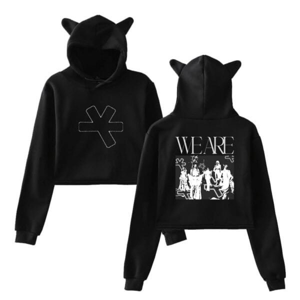 Black hoodie with animal ears, streetwear style, trendy graphic design, high quality fabric, affordable price, unisex fit.