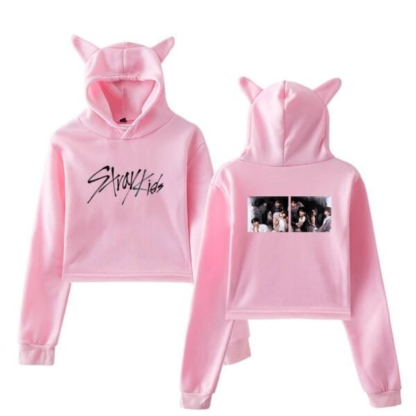 Cute pink hoodie and sweatpants set featuring cartoon cat ears and a fun graphic design, perfect for stylish casual wear for kids. Made from cozy, high-quality material, affordable and trendy.