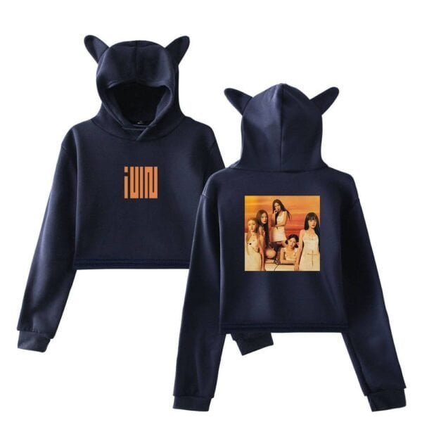 Black hoodie with cat ears and printed graphic, affordable high-quality merchandise.