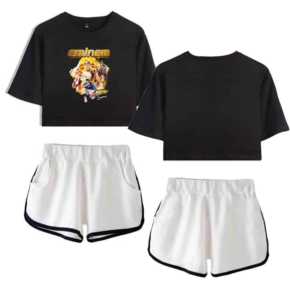 Cheap high quality merch, affordable and durable clothing set featuring a graphic T-shirt and athletic shorts for casual or sporty wear.
