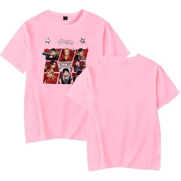 Pink girl power graphic t-shirt with multiple favorite characters, affordable and trendy, perfect for fans of stylish anime-inspired merch.