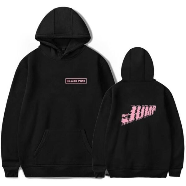 Black Pink hoodie with stylish logo, perfect for affordable high-quality merch. Soft and comfortable fabric, ideal for fans seeking cheap, trendy clothing options. Great for casual wear or concerts.
