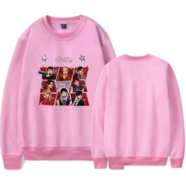 Cheap high quality merch sweatshirt with anime girl prints, pink color, casual style, perfect for fans of pop culture and everyday wear, affordable and durable for daily use.
