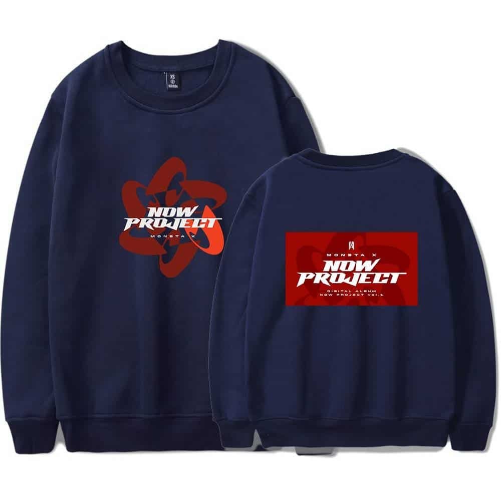 Now project sweatshirt with bold graphic design and red accents, perfect for affordable high-quality merch.