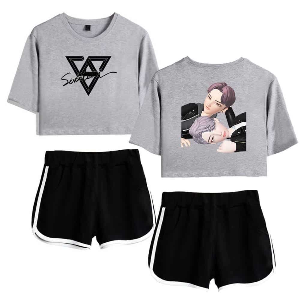 Comfy casual graphic sweatshirts with trendy designs and matching athletic shorts, perfect for a stylish and affordable casual outfit.