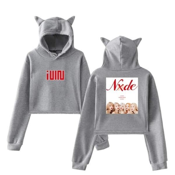 Iuno hoodie with cat ear hood in grey, trendy casual streetwear.