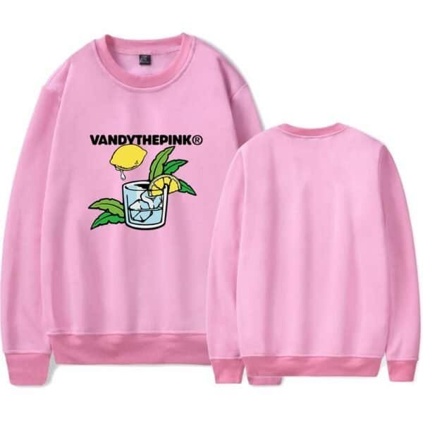 Vandythepink lemon and lemon leaf graphic sweatshirt, affordable high-quality merch in pastel pink.