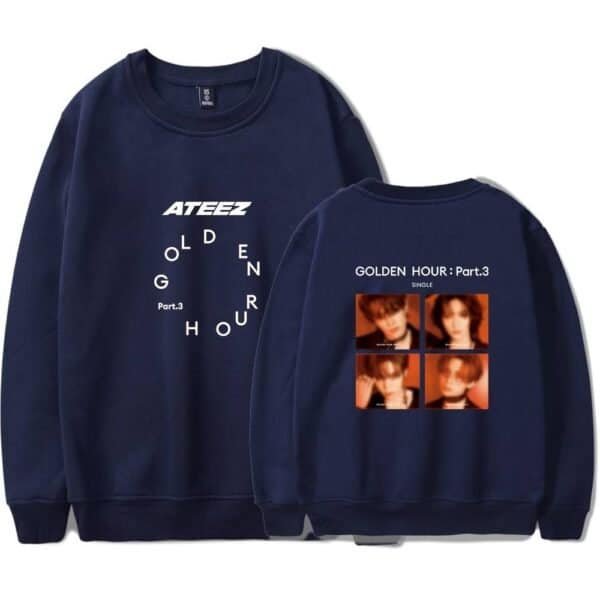 Affordable high-quality custom sweatshirts featuring unique designs related to ATEEZ and Golden Hour. Perfect for fans or casual wear at an unbeatable price.