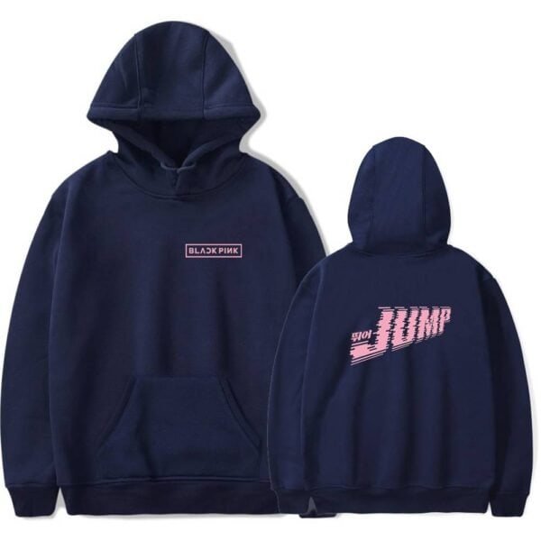 High-quality navy blue hoodies featuring Black Pink and BTS logos, made from affordable, durable materials suitable for everyday wear. Perfect for fans seeking stylish, inexpensive merch.