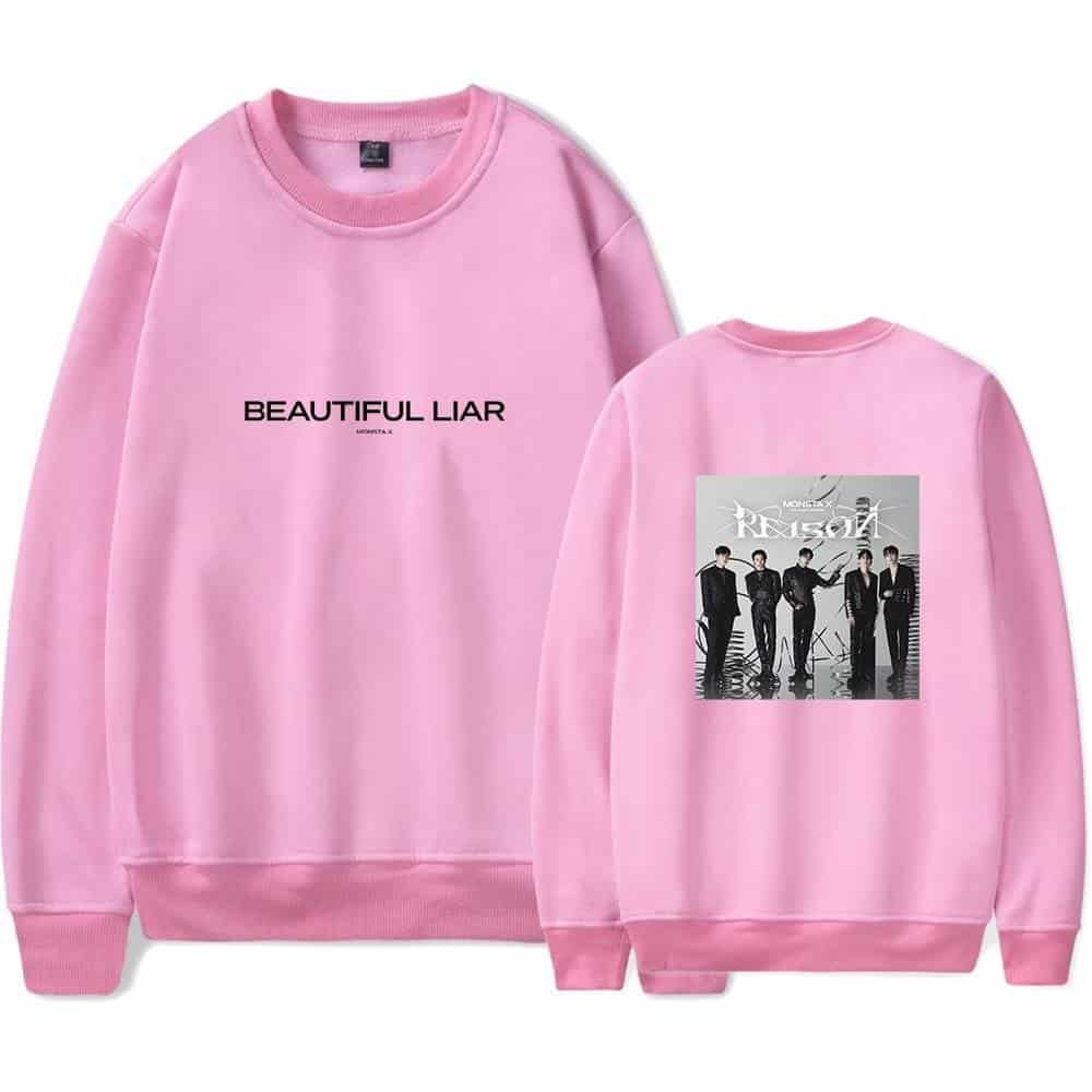Cheaper high quality merch sweatshirt with "BEAUTIFUL LIAR" text and band graphic print.