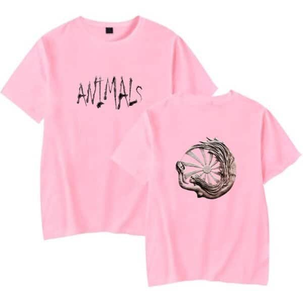 ANTMALS pink t-shirt with unique animal-themed graphics and edgy text, perfect for affordable high-quality merch.