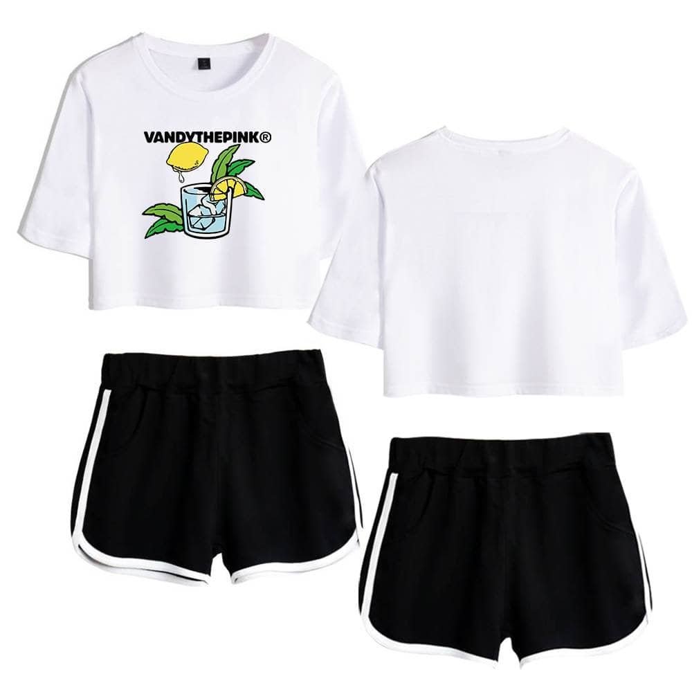 VANDYTHEPINK graphic crop top and casual shorts set, affordable high-quality merchandise perfect for a trendy summer look.