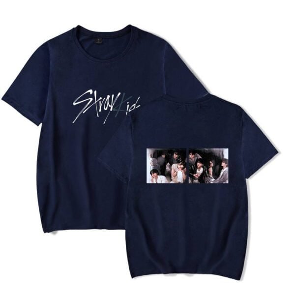 Stylish navy blue graphic t-shirts featuring printed band photos, affordable and high quality, perfect for fans seeking cheap merch with a trendy look.