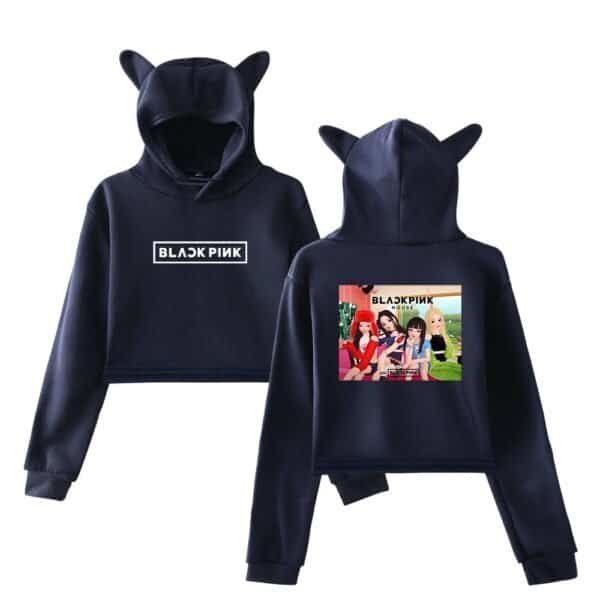 Black hoodie with cartoon girl print and "BLACKPINK" logo, youth size, trendy and affordable high-quality merchandise.