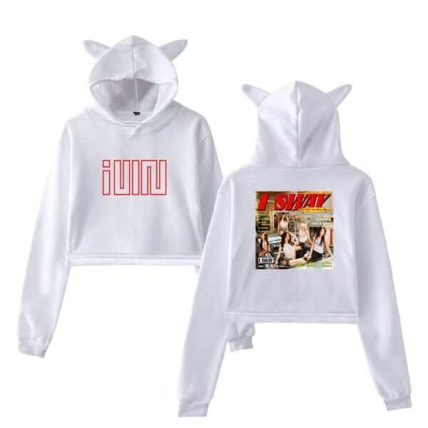 Stylish white matching hoodie and sweatpants set featuring playful animal ears on the hood, perfect for comfortable casual wear. Affordable, high-quality merchandise for fans and fashion lovers.