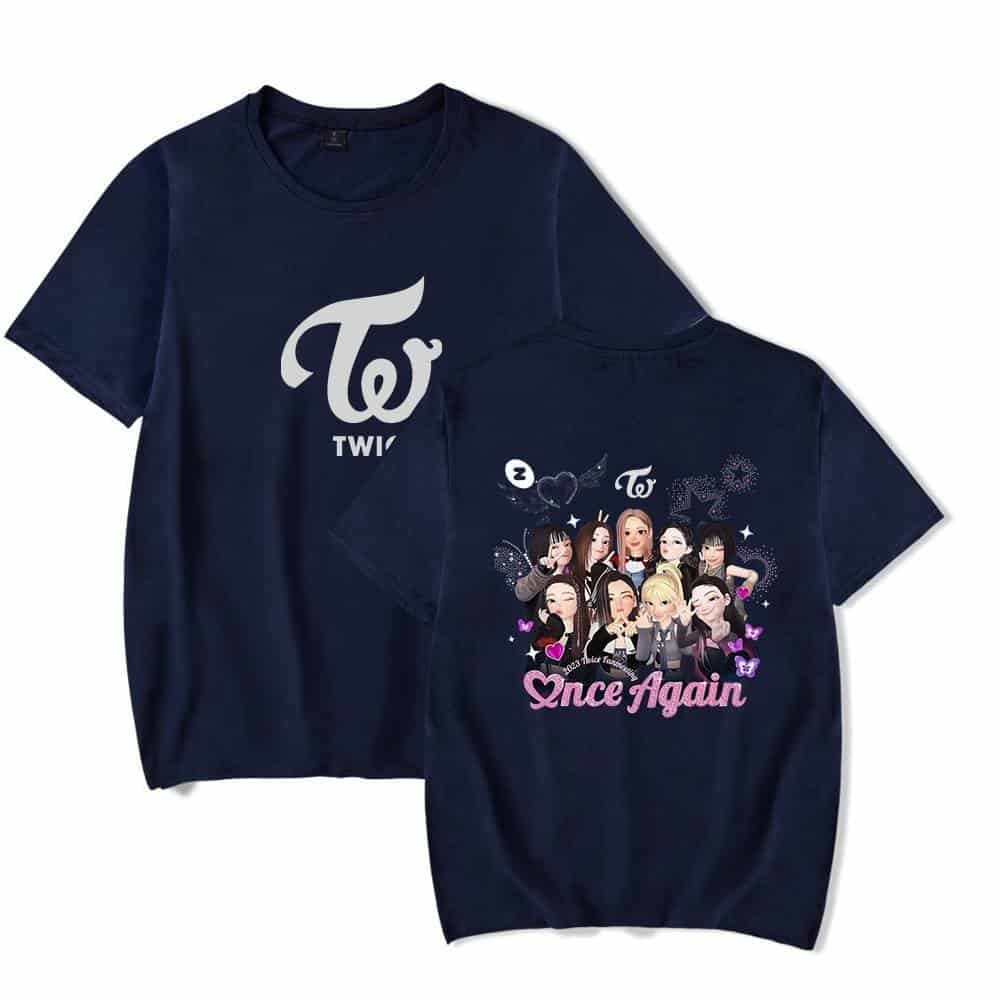 T-shirt with TWICE logo and colorful group illustration, perfect for fans of the K-pop group TWICE, offered at an affordable price and made with high-quality materials.