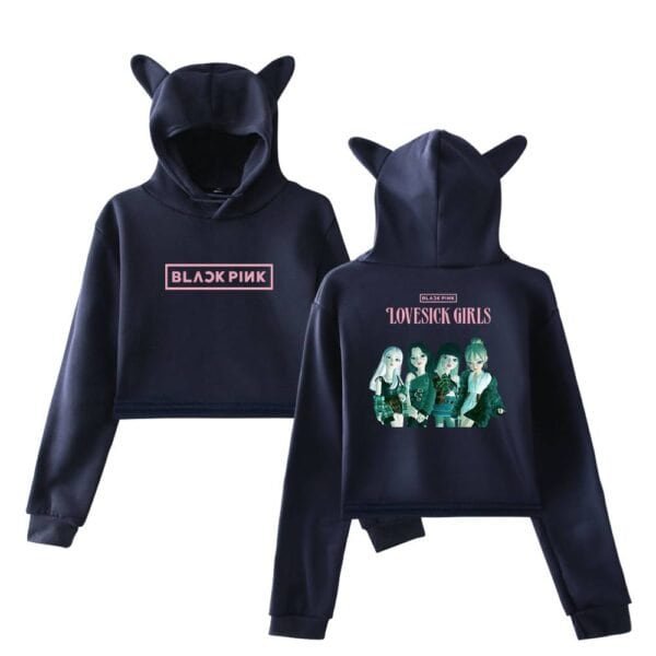 Black pink hoodies with cute character graphics, perfect for fans. These high-quality, affordable sweatshirts feature fun designs, ideal for casual wear and expressing your love for K-pop culture.