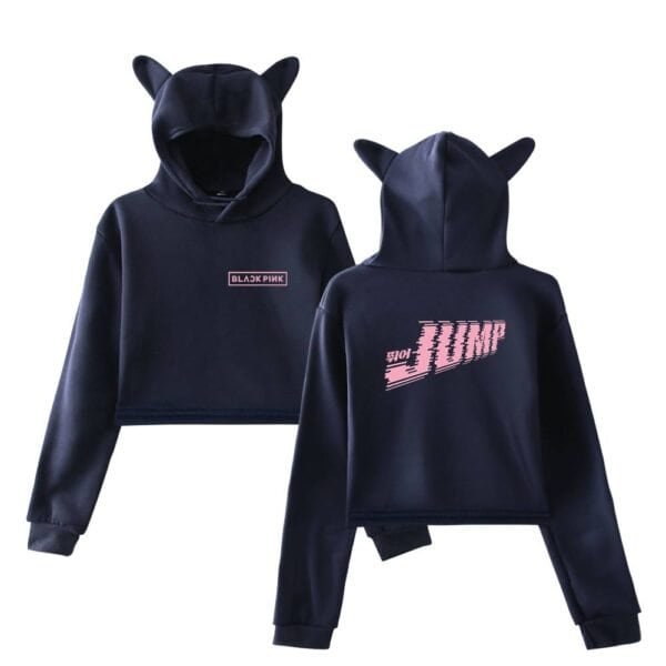 Affordable high-quality black pink hoodie with cute animal ears, featuring stylish graphic designs. Perfect for fans seeking trendy, inexpensive merch that combines comfort and style.