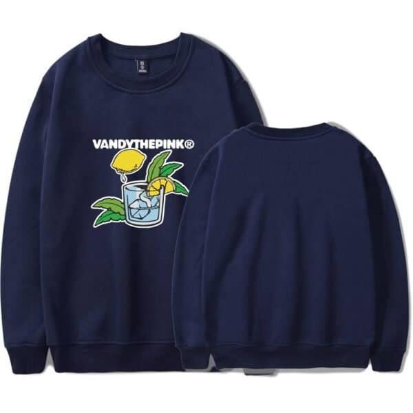 Vandythepink lemon graphic sweatshirt, navy blue, unisex, high-quality casual apparel, affordable price, stylish and comfortable for everyday wear.
