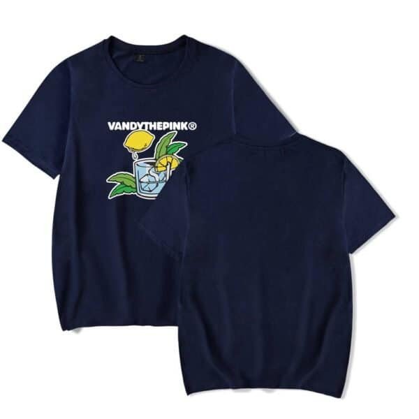 Vandythepink graphic t-shirt, navy blue, casual high-quality merch with lemon and mint design, affordable prices, trendy style, perfect for everyday wear, suitable for fans and fashion enthusiasts.
