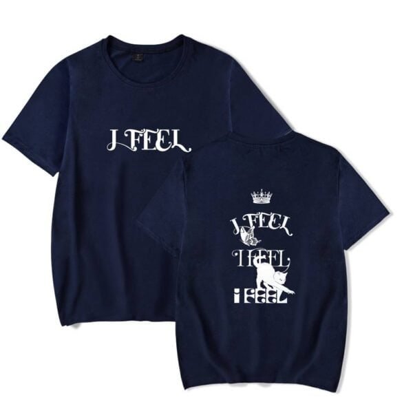 J FEEL navy t-shirt with fun cat and crown graphic, trendy and affordable.