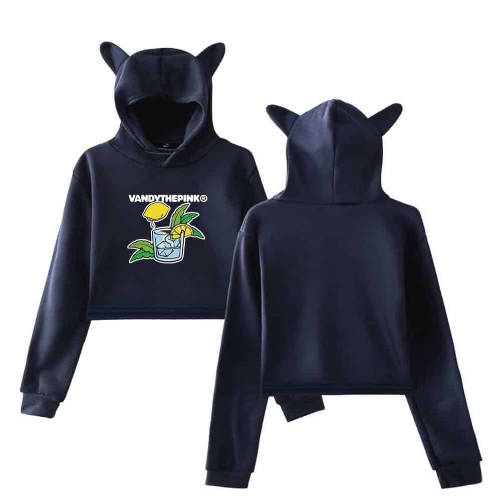 Vandythepink cartoon logo hoodie with cat ears, black color, stylish and affordable casual wear for trendy outfits.